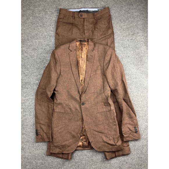 Hockerty Suit Mens Medium Brown Linen Blend Blazer Pants Set Made to Measure - Picture 1 of 11